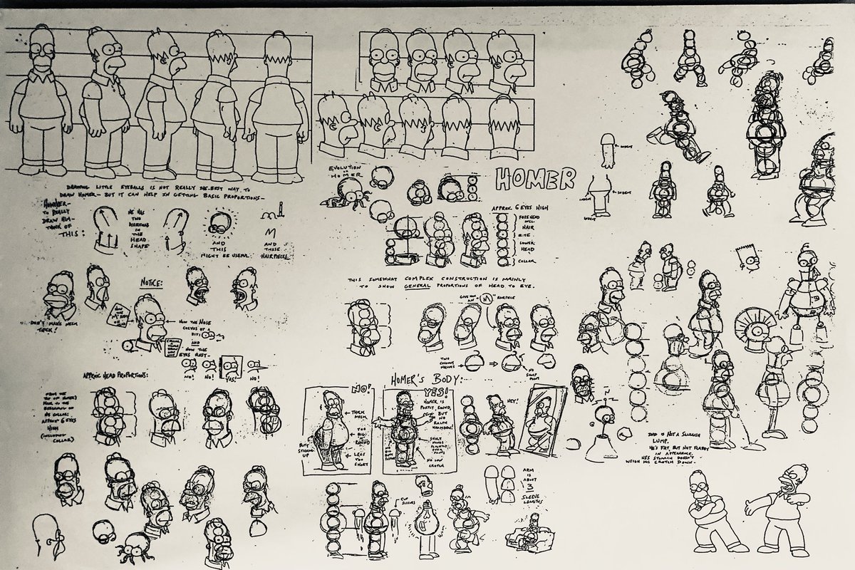 tubatron's tweet photo. Apropos of nothing in particular - I came across this sheet of ways to draw Homer from Season 1. Circa 1990 https://t.co/lyA8wvWz6f