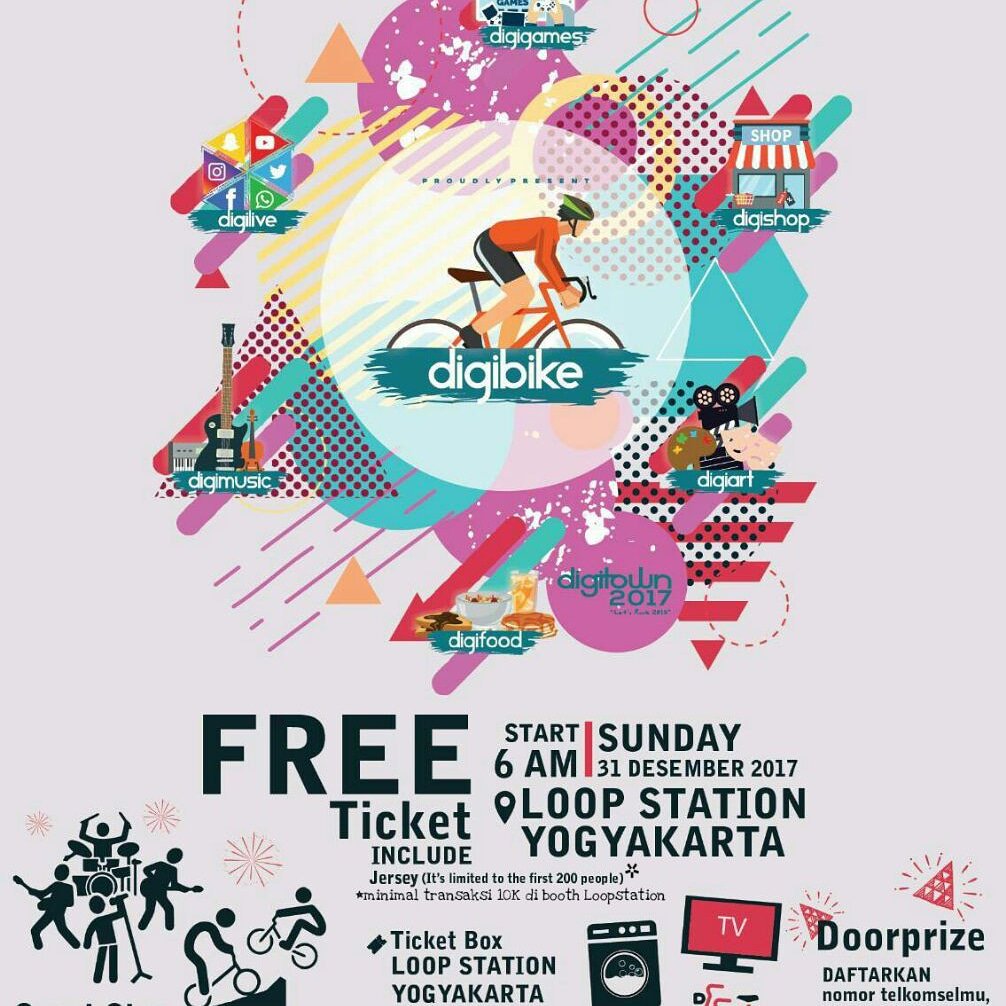 JogjaUpdate's tweet photo. Tahun baru ngapain?
🔎 DIGI BIKE w/ #TELKOMSEL
📆 31 Des 2017
⏰ 06.00-sls
📍 LOOP STATION
📲 082117122424 / 082134684069
TixBox: @LoopStation_YK Jl. Trikora 2 Jogja.
Seru2an olahraga, dapat doorprize, OM Gatholoco dan BMX freestyle.  #digitown2017 #loopstation_yk #digilive_yk https://t.co/Rjzw6LKyyC