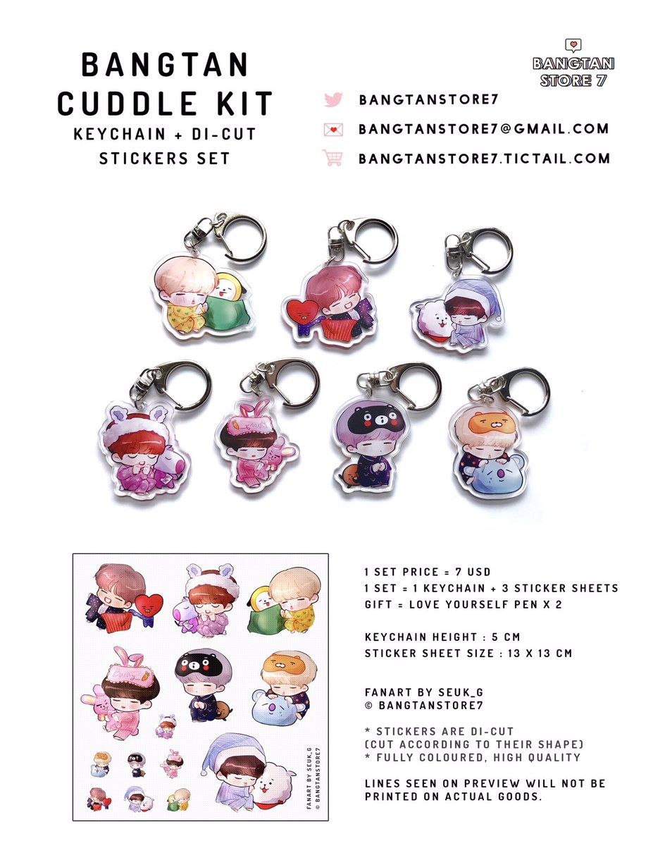 BangtanStore7's tweet photo. < RT TO WIN 1 SET 🎉 > 
#BANGTAN CUDDLE KIT 💖💜❤️
Made by @BangtanStore7 
-
🍬 Keychain Set = 7 USD
🍡 Memo Pad Set = 8 USD
✈️ We ship worldwide! 
💝 Looking for G.O manager, DM us!
☀️ Fanart by @seuk_g 
-
Place your order on our website here: https://t.co/Zxq9uDkiT5 https://t.co/iONahN1Lxs