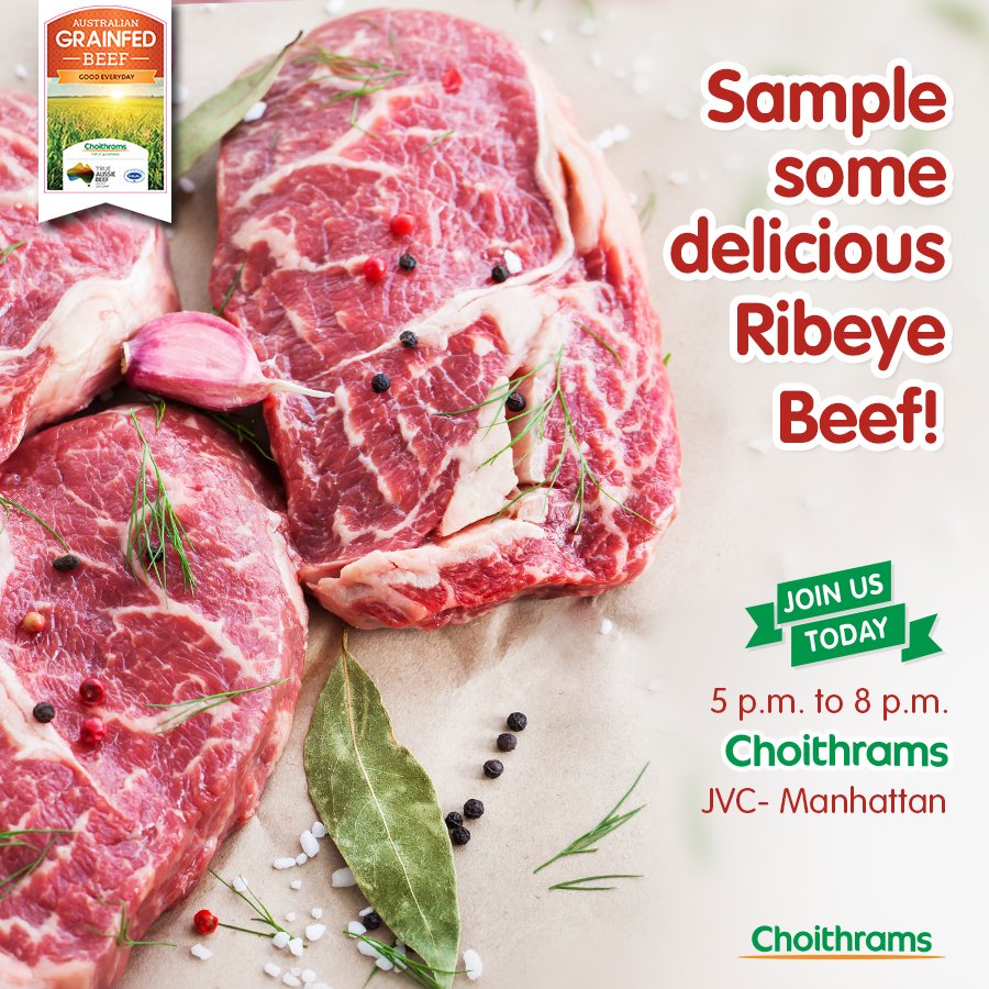 choithramsuae's tweet photo. Visit Choithrams JVC Manhattan today for Mouth watering delicious beef sampling from 5pm to 8pm.

#Choithrams #fullofgoodness #grainfed #beef #ribeye #ribeyebeef #jvc #manhattan #mydubai #uae #happinessatchoithrams https://t.co/oAsVVC8rWJ