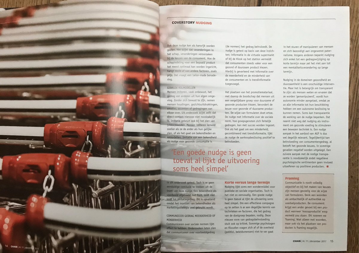 Interessant artikel in <a href="/CHAIN_Magazine/">CHAIN Magazine</a>: hoe is het koopgedrag van duurzame, gezonde producten te beïnvloeden door ‘nudging’ (een ‘zetje’ geven)?