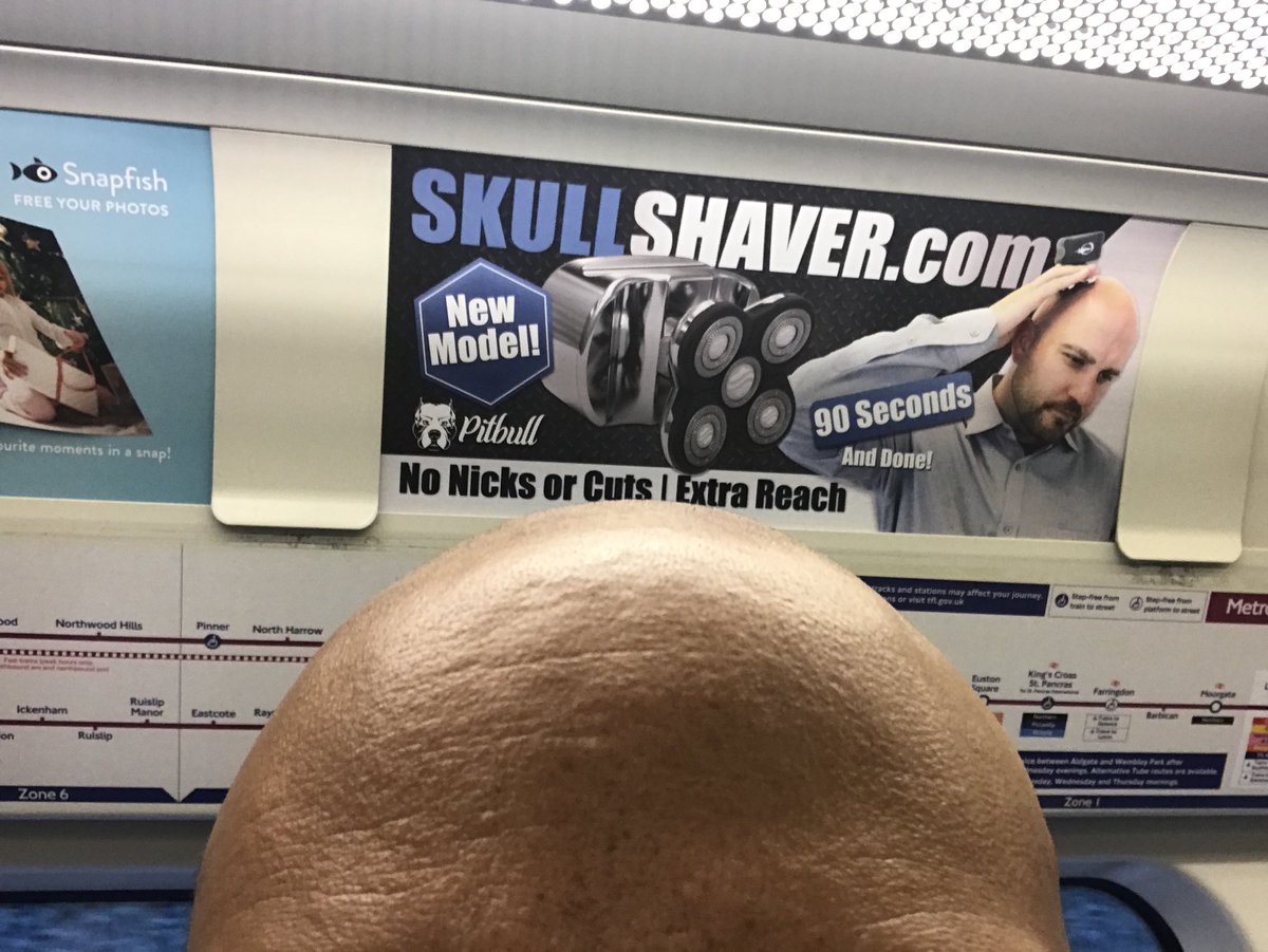 BaldScape's tweet photo. @skullshaver London #tube advertising that makes #baldscape https://t.co/pcLaCudipq