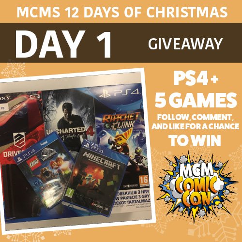 MCMComicCon's tweet image. T'was the night before Christmas, and all through the house, MCM was SCREAMING because we have the coolest giveaway for you guys!! 

Fancy being the proud owner of a brand new PS4 + 5 games to truly upgrade your holiday haul? Just F, RT, &amp;amp; comment below! bit.ly/2Ai575A