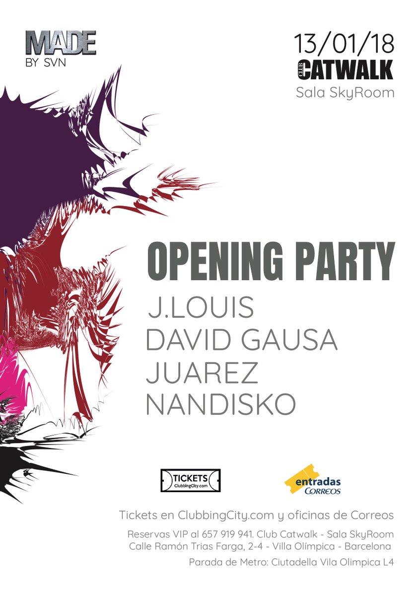 AfterHoursBcn's tweet photo. ATENCIÓN!! Aquí tenéis cartela para el gran opening de MADE by SVN en Club Catwalk de Barcelona. Os esperamos!! Primeras entradas a 10€ con una consumición, solo hoy en https://t.co/hMv6snO2qK. Info line 657 919 941. https://t.co/fUhoRdKb35