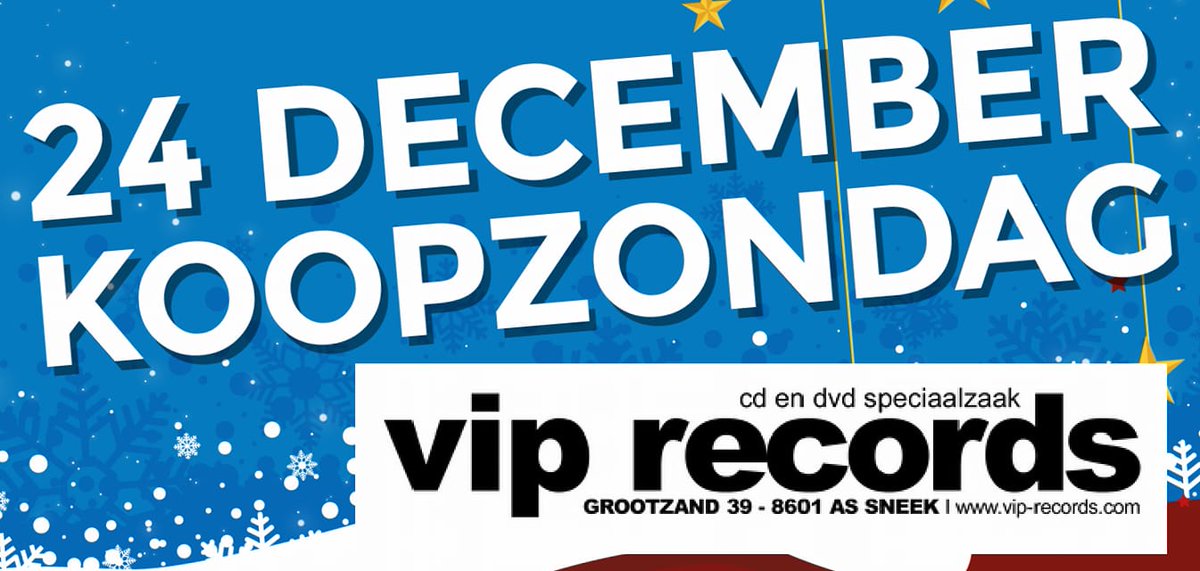 Extra #KOOPZONDAG in #SNEEK - 50% Korting op alle #KERST cd's met een 50% sticker - Kom dus vandaag nog even snel langs: Vip Records, Grootzand 39 in Sneek (13.00-17.00)