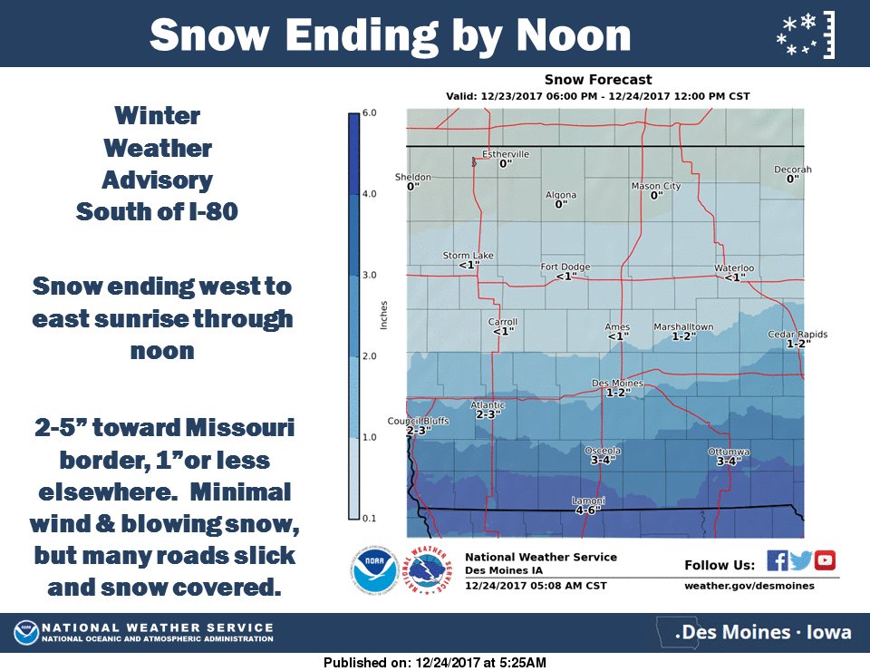 NWS Des Moines on Twitter "Snow with difficult travel early this morning, then ends west to