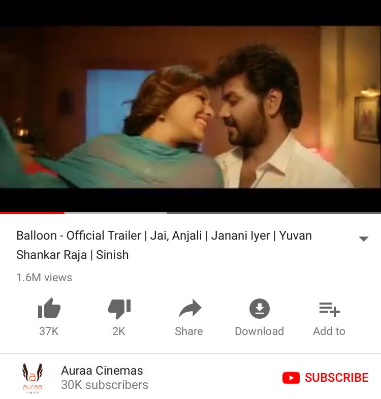 CinemaTweetz's tweet photo. #Balloon - #BalloonTrailer crossed 2.6M digital views.. (FB + YT) 

ICYMI, watch it here - https://t.co/68NBuoU09L 

#Balloon29thDec @sinish_s @thisisysr @Actor_Jai @jan_iyer @yoursanjali @Arunrajakamaraj @dhilipaction @auraacinemas https://t.co/IRFPw2JAYy