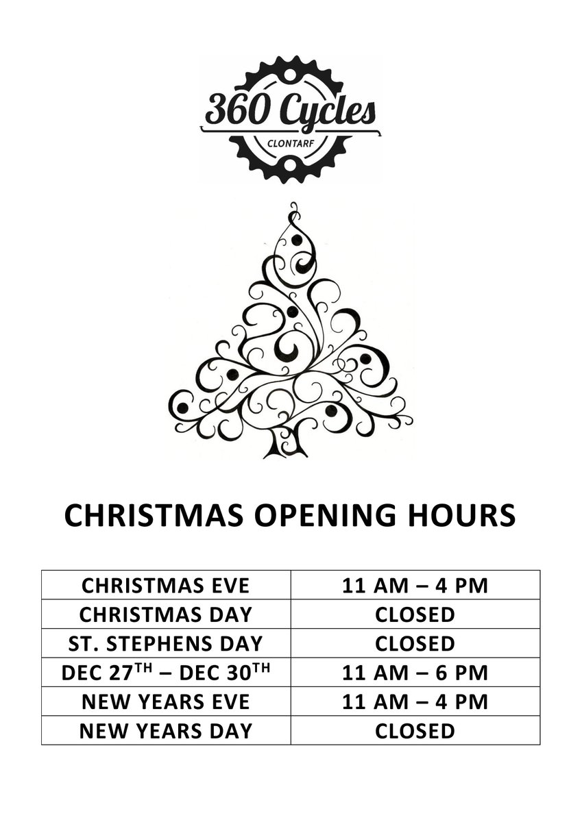 Hi All, 
Just a quick reminder for our opening hours over the next few days. We are also here until 4pm today Xmas Eve for anything you may need.

Our team would also like to wish all of our incredible customers a very merry Christmas and a happy new year.