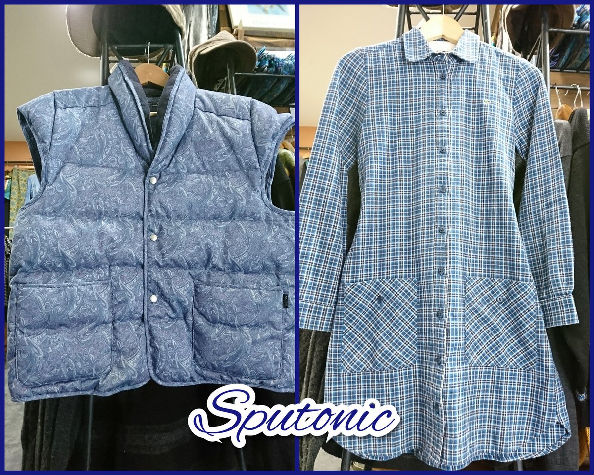 古着屋sputonic 大阪帝塚山 店内全品 税込500円 11時 19時まで営業中 メンズ新商品入荷しております メンズ ペイズリー柄がお洒落なニコルのダウンベスト レディース ラコステのネルシャツワンピース 税込500円 大阪古着屋 プチプラ 姫松