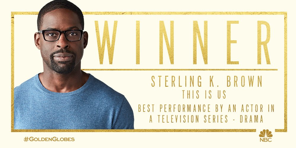 NBCThisisUs's tweet photo. Congratulations to @SterlingKBrown! We're beaming with pride. #ThisIsUs #GoldenGlobes https://t.co/gRunzV19GZ