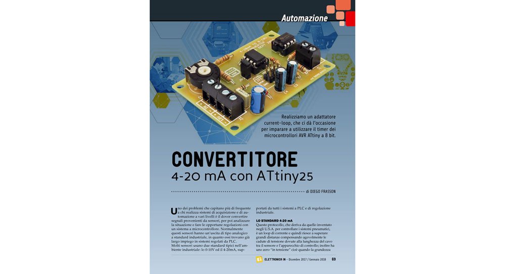 futuranet_it's tweet image. Il progetto di un adattatore #currentloop che ci dà l’occasione per imparare a utilizzare il timer dei micro #AVR #ATtiny a 8 bit. Uno dei numerosi progetti del n. 221, dicembre2017 / gennaio2018, attualmente in edicola. @MicrochipMakes goo.gl/vaqWPE