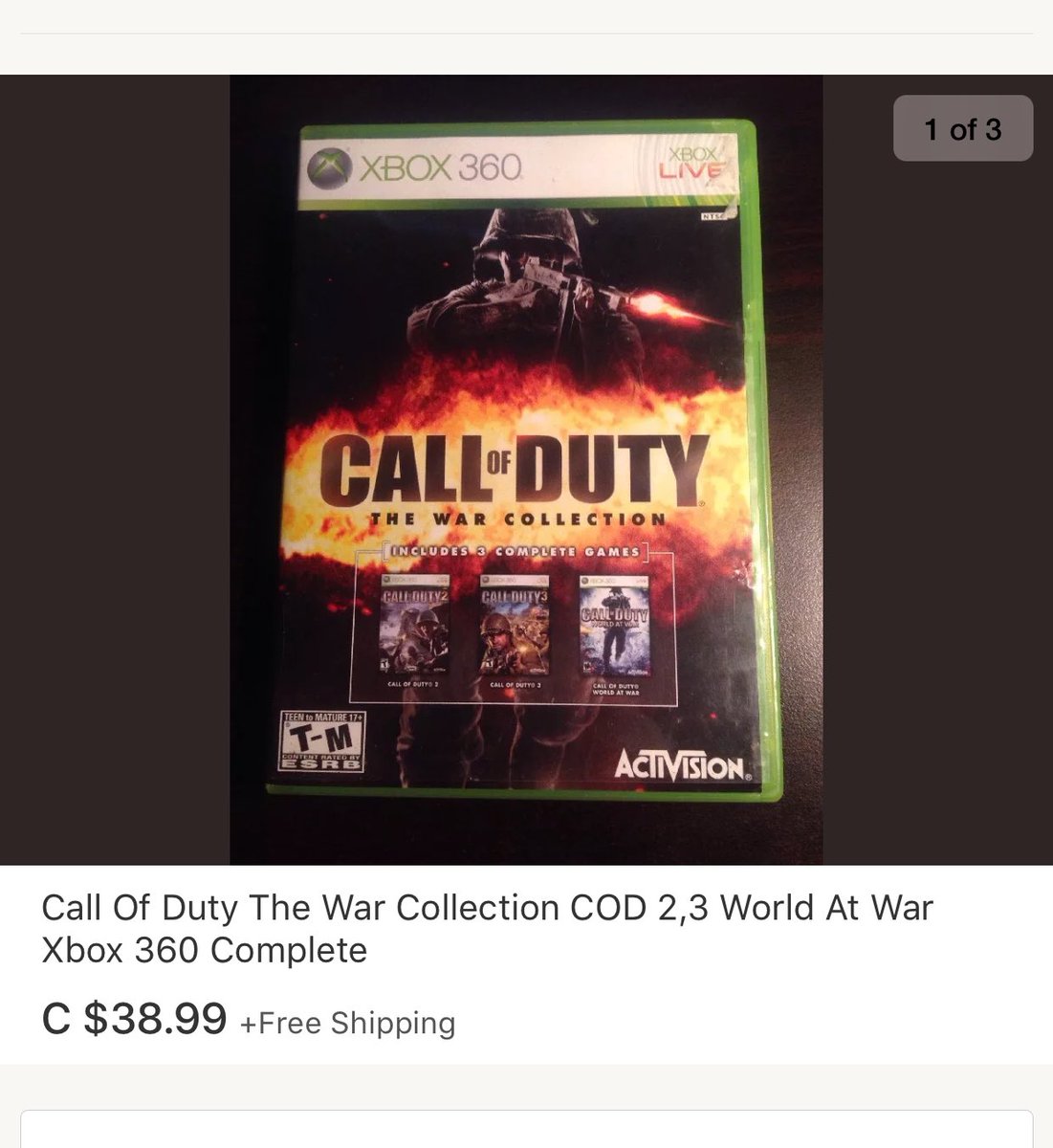 CRIMS0NGUARDX's tweet photo. I probably paid too much for this; but was HARD to find #CODtheWarCollection #CallOfDuty @CallofDuty @Activision @XboxCanada #XboxBackwardsCompatible #Xbox360 #XboxOne https://t.co/p9TYCgkpEe