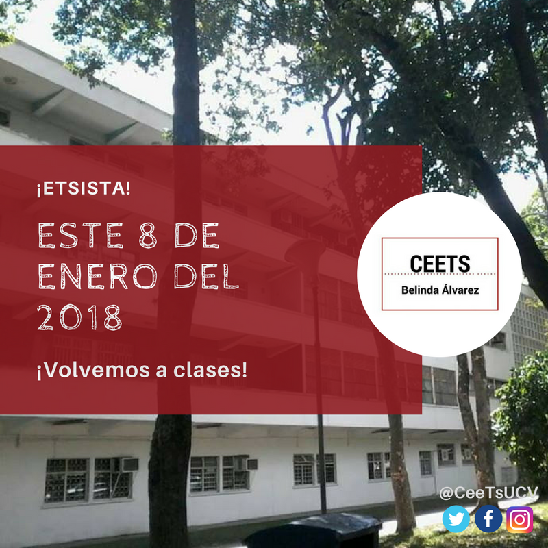 ceetsucv's tweet photo. ¡ETSista! Este lunes 8 de Enero de 2018 volvemos a casa, la casa que vence la sombra. Nuevo año de metas, compromiso y a nuestros nuevos graduandos.
#etsistas #trabajosocialucv #ceets #añonuevo https://t.co/sFgdJ9RCFq