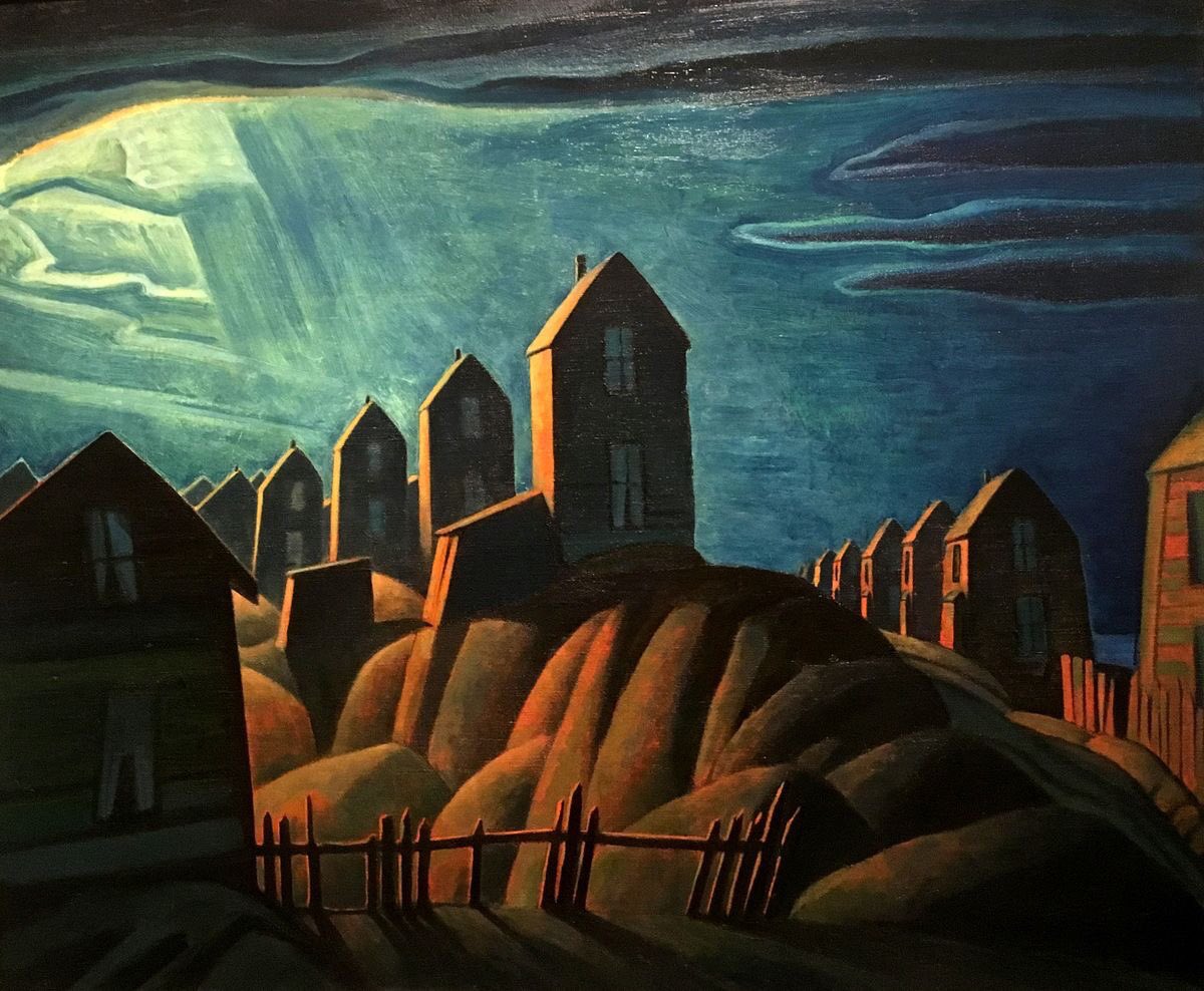 HWarlow's tweet photo. Night time tweets  now.  Thanks folks,  good luck if it’s your first week back at Work /School!  Starting here with  ‘Miners Houses Glacé Bay 1925’. By Lawren Harris (Canadian) https://t.co/XCmtBqoQXM