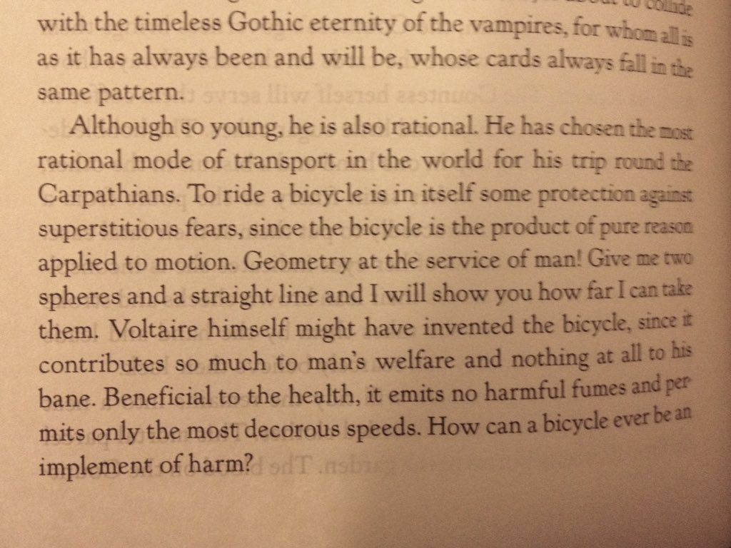 natestorring's tweet photo. My wife @EmSarconi unexpectedly came across this cheeky ode to the bike in Angela Carter's The Bloody Chamber: "Give me two spheres and a straight line and I will show you how far I can take them." https://t.co/BWACtWfY7G