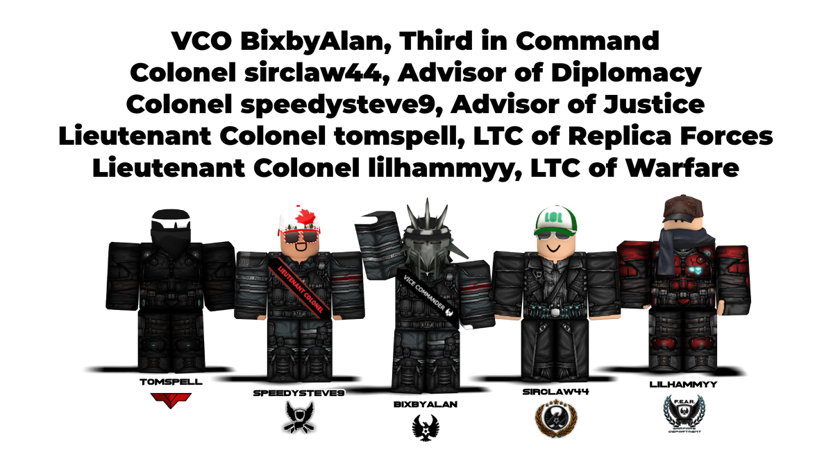 F E A R On Twitter Congratulations To Bixbyalan Sirclaw44 Speedysteve9 Tomspell And Lilhammyy On Their Promotions Today At The Community Assembly Well Deserved Fearempire Https T Co F6oyjvp0rg - roblox assault team on twitter congratulations to all the