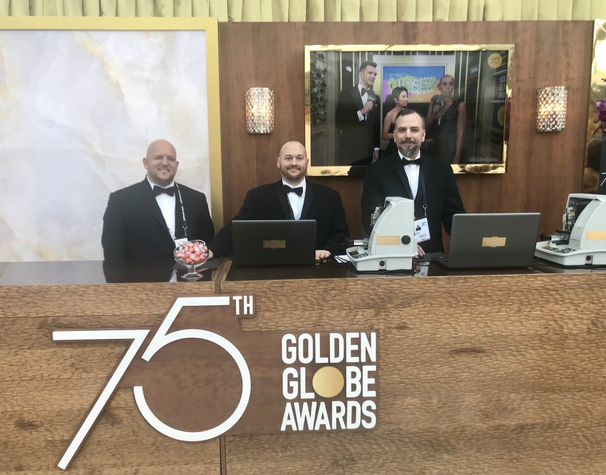 The #GoldenGlobes engraving station. New this year and the last stop on the winners walk.