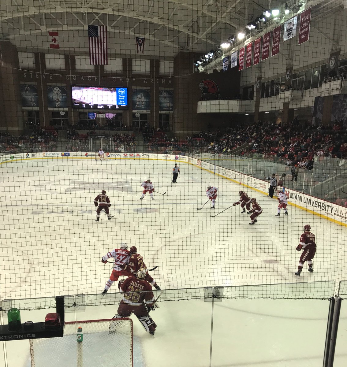 NSmithUCF's tweet image. Big win for @MiamiOH_Hockey against #4 Denver to kick off #OneMiami Weekend. Back at it again tomorrow! #RiseUpRedHawks