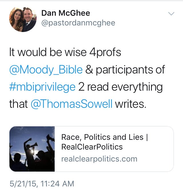 danielpmcghee's tweet photo. @reachjulieroys Back in 2015 I tweeted @Moody_Bible several times about their adoption of leftist, #SJW rhetoric during #MBIprivilege debacle. They ignored me. https://t.co/buNHA4BvEc
