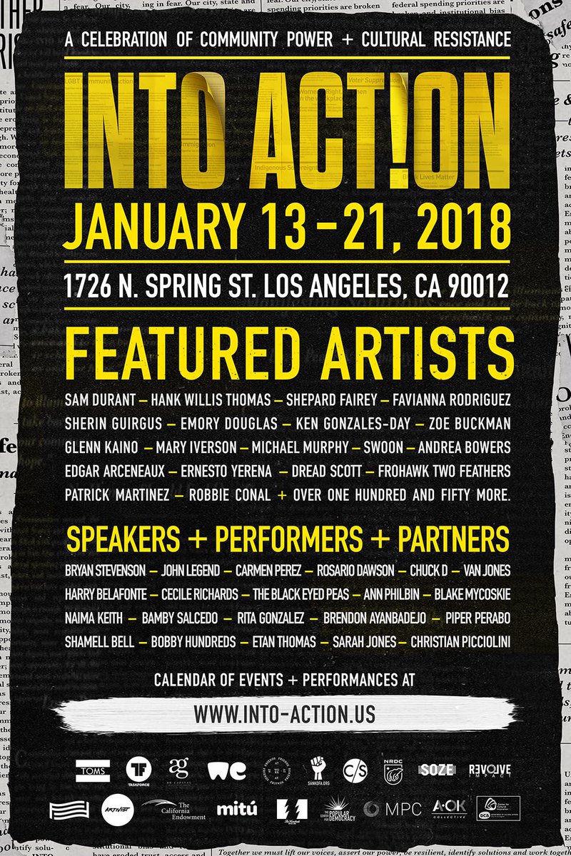 intoactionus's tweet image. 200 artists and 80 hours of powerful panels, workshops, and live performances.

Time to illuminate our resilience and take back our hope. Join us January 13-21 in Downtown LA. RSVP: into-action.us #intoaction