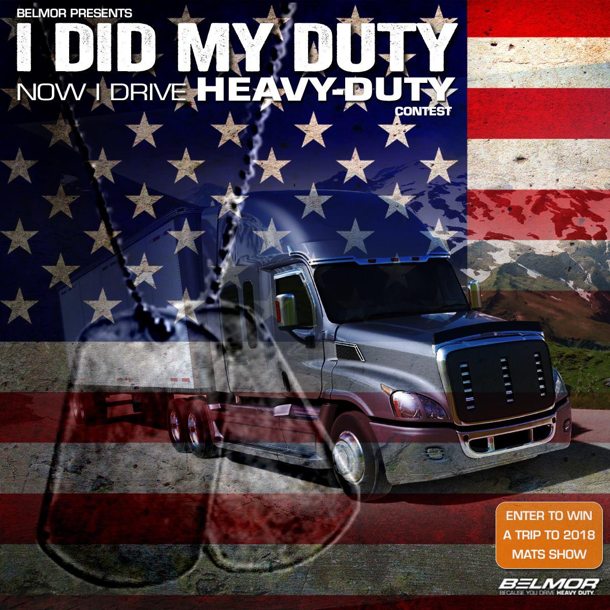 Lundinter's tweet image. Veterans who are now commercial, heavy truck drivers could win a trip to #MATS2018. Just share your story with us for a chance to win. For complete details and rules, visit Belmor.com#Belmor #LundInternational