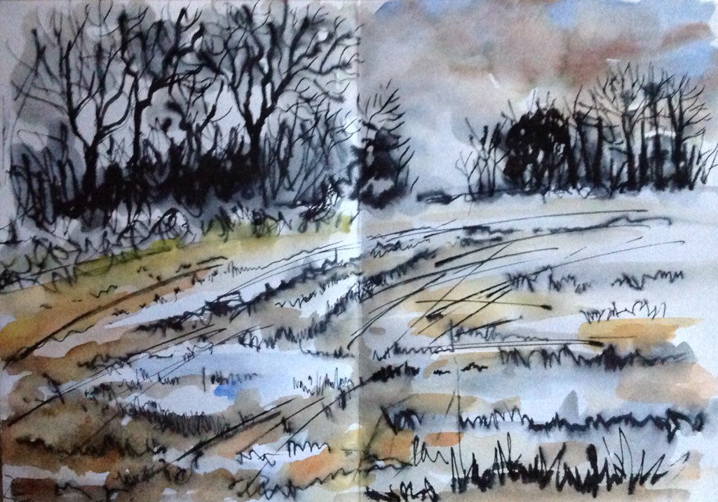 clare_buchta's tweet photo. Start of new concertina #sketchbook #winterfields https://t.co/z2q8s0Zydu