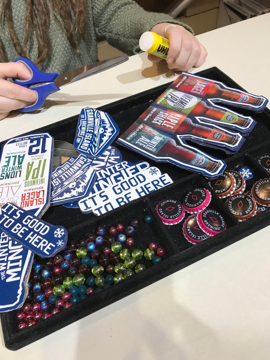 granvillebeer's tweet photo. We encouraged artists around #GranvilleIsland to reuse our packaging/bottles in a fun way &amp; we love what Linnea &amp; Natasha came up with from Beadworks! #ItsGoodToBeHere https://t.co/Y2z1N8MTIW