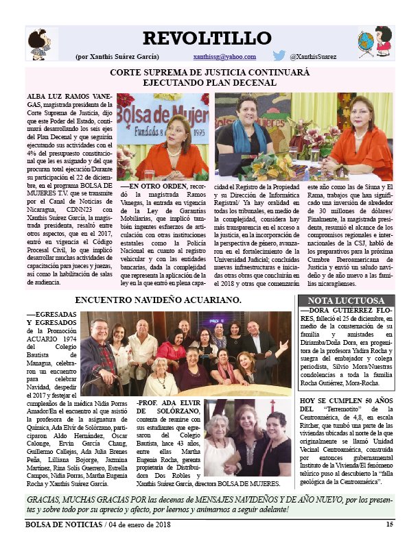 Revoltillo 04 enero 2018 por <a href="/XanthisSuarez/">Xanthis Suárez</a> en <a href="/bolsanoti/">Bolsa de Noticias</a> CORTE SUPREMA DE JUSTICIA DE NIC avanzará en el 2018 su proceso de modernización y más @CDNN23 <a href="/BolsadeMujeres/">Bolsa de Mujeres</a> <a href="/bolsanoti/">Bolsa de Noticias</a>