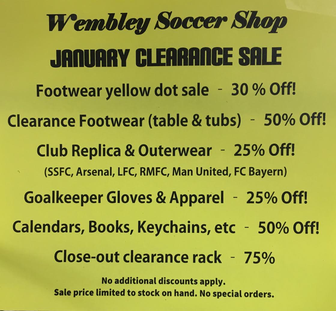 WembleySoccShop's tweet photo. January Sale at Wembley Soccer Shop, come in now! https://t.co/KHo9A3zE4H