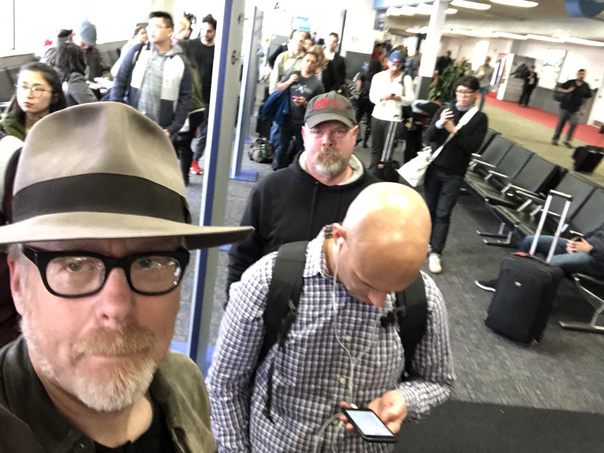 donttrythis's tweet photo. You’re not going to believe this... but the Hyneman is ALSO on my flight back home. (I was in LA for a meeting) https://t.co/z0CICK6Wap