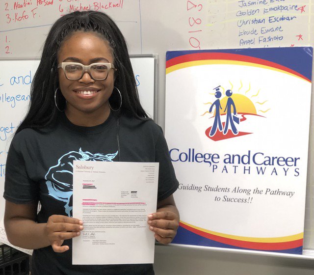 ccpathways's tweet photo. Congratulations to Angel on her acceptance to Salisbury University!!! @FlockToSU @SalisburyU #FutureAccountant #ccpstudents #CCPDoingBigThings #collegedreams #ccpathways #collegeadmissions https://t.co/mhVXNl3Hu5