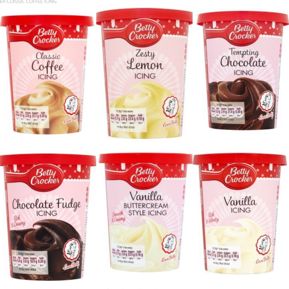These Betty Crocker icings, thorntons ready mixes, Asdas berry and apple strudels, Aunt Bessie's apple crumble are vegan 