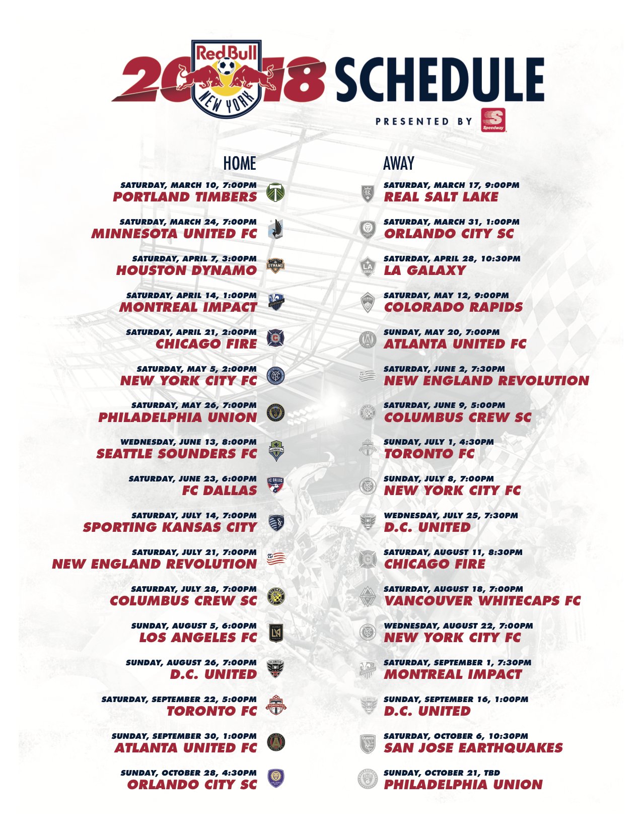 New York Red Bulls Printable Schedule