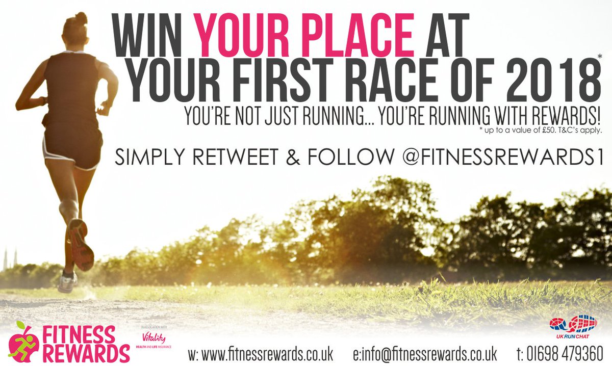 RT this &amp; follow @FitnessRewards1 to be in Sundays 9pm draw. 1 lucky winner gets to choose an event place of their choice up to the value of £50.  Good luck. #ukrunchat