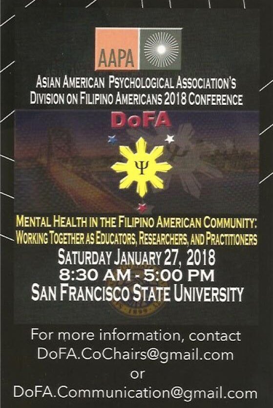 FilAmPsych's tweet photo. Don’t miss this year DoFA’s conference! Some of best in Filipino American Psychology/Mental Health will be speaking! The list includes Drs. Alvin Alvarez, @ejrdavid, @kevinnadal, @doctordelprado, @seachellez, and more! https://t.co/SX7oOwXt81