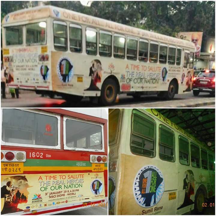 IndiaOneForAll's tweet photo. "One for All, All for One" BEST Buses in Mumbai are awakening people,making them remind the soldiers sacrifice and hardship, across the city.
Atharva Foundation welcomes one and all on 31st January at NSCI to salute our real heroes

#OneForAll #AtharvaFoundation  #31JanuaryNSCI https://t.co/ZmtPrersew