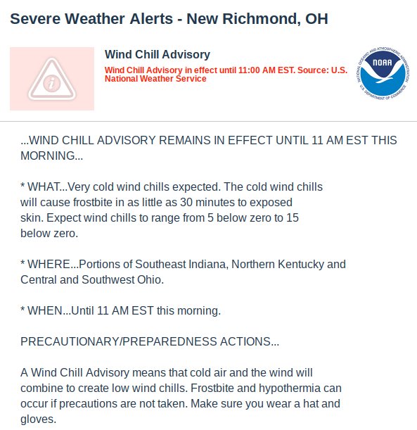 We were placed on only a two-hour delay when the wind chill advisory was in effect until 11 A.M.  Did the two-hour delay really help when the conditions from 7:40 to 9:40 remained the same? Am I the only one baffled by this decision? Share your thoughts!
