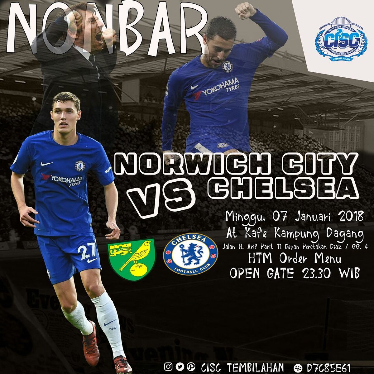 CISCtembilahan's tweet photo. Nonton Bareng FA CUP. ⚽: NORWICH CITY vs CHELSEA
🏢: At Kafe Kampung Dagang Jalan H. Arif Parit 11
📆: Min, 07/01/18, 00.00 WIB
#ThisIsCISC https://t.co/ScDC55GzTl