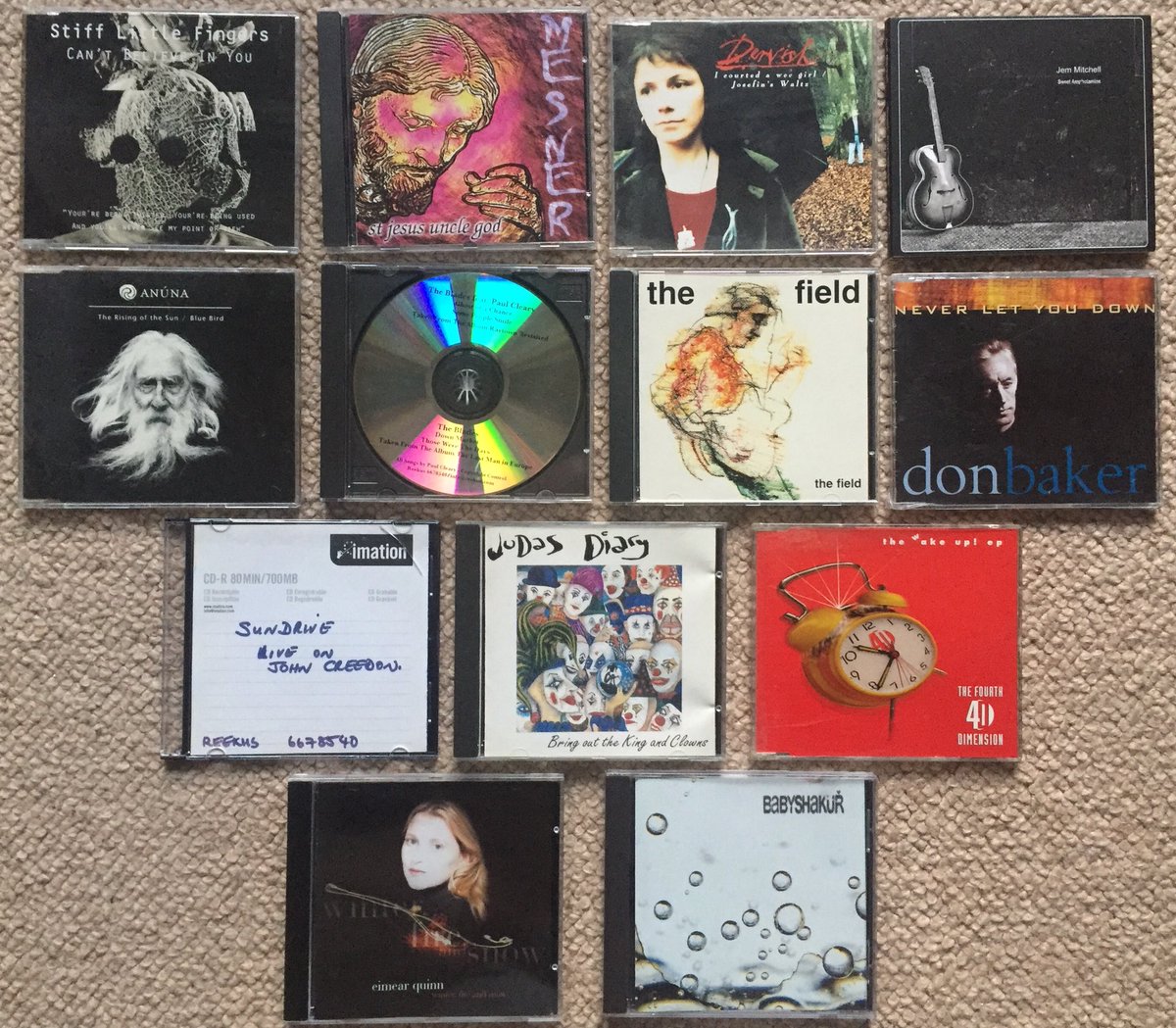 patomahony1's tweet photo. Batch #7 - the final one, for realz this time...for now anyways. Turns out there were quite a number of Irish CDs in that old @RTE2fm bag so here they are in all their shiny glory before they join the already shelved ranks. Spot anyone you know? #musicmemorylane https://t.co/S7U5A6ENCV