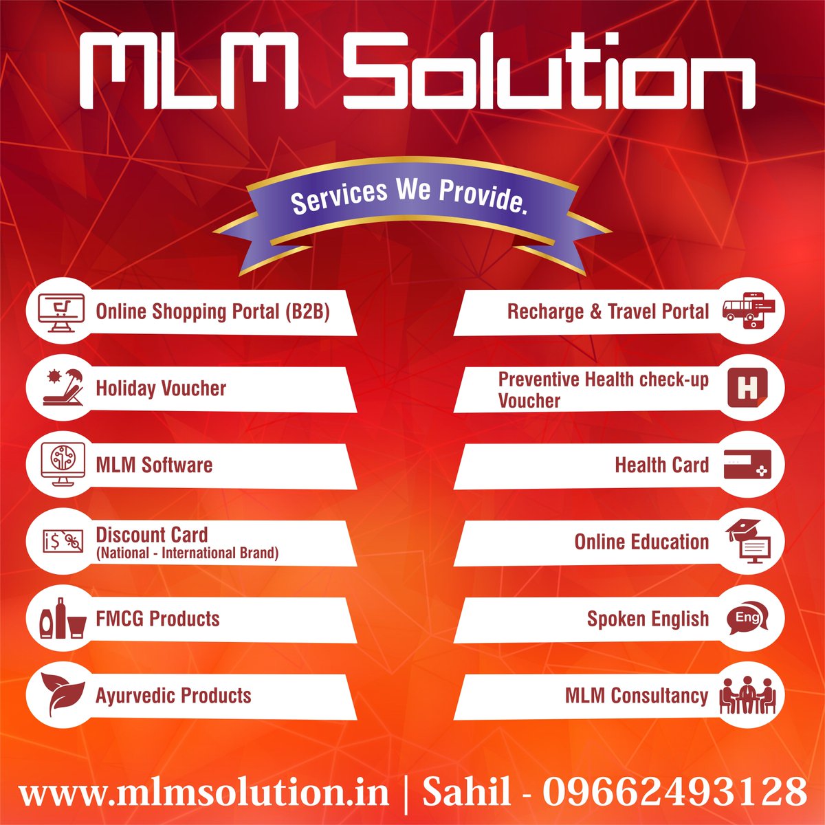 mlmsolution9985's tweet image. Services We Offer
MLMsolution provides below services:
For more details:
Call Sahil at 9662493128
#MLMSolution
#MLMProductSupplier
#Business
#MLMCompany
#Company
#India
#Networkin
#NetworkingCompany
#DirectSelling
#Software