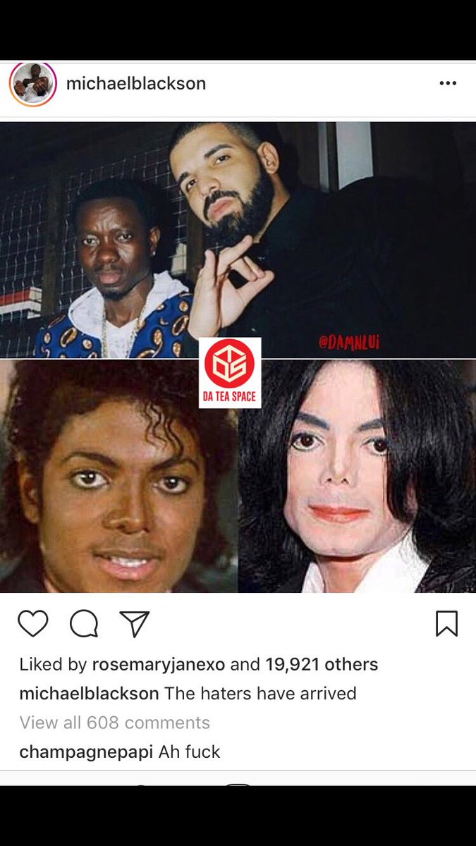 dateaspace's tweet photo. #funnymoments: #michaelblacksonโs Haters are at it again, this time featuring #drake and #MichaelJackson ๐๐๐คฃ๐
@MichaelBlackson @Drake #dateaspace
#hiphop #popmusic #michealjackson #standcomedian #RAPPER #hiphopculture #lyricist #actors #comedian #Talented https://t.co/9b0e4rFToc