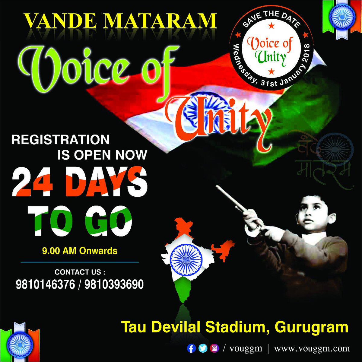 vouggm's tweet photo. #vandematram #voice #voiceofunity #flag #Independenceday #salute #patrotism #hindustan #hindustani #indian #indianwedding #indiagate #celebration #jaihind #jaibharat #proudtobeindian #proudindian #nation #culture #event #songs #maa #maatujhesalam #unity #january #vouggm #gurugram https://t.co/W4lKkfN2Ri