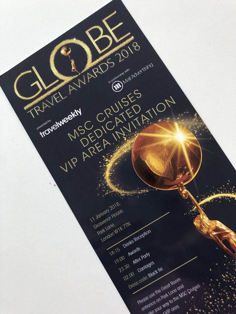 simone_clark1's tweet photo. Nearly time for the first event of the year #TWGlobes @MSCTravelAgents #vipinvitation https://t.co/UqwJfHDej8