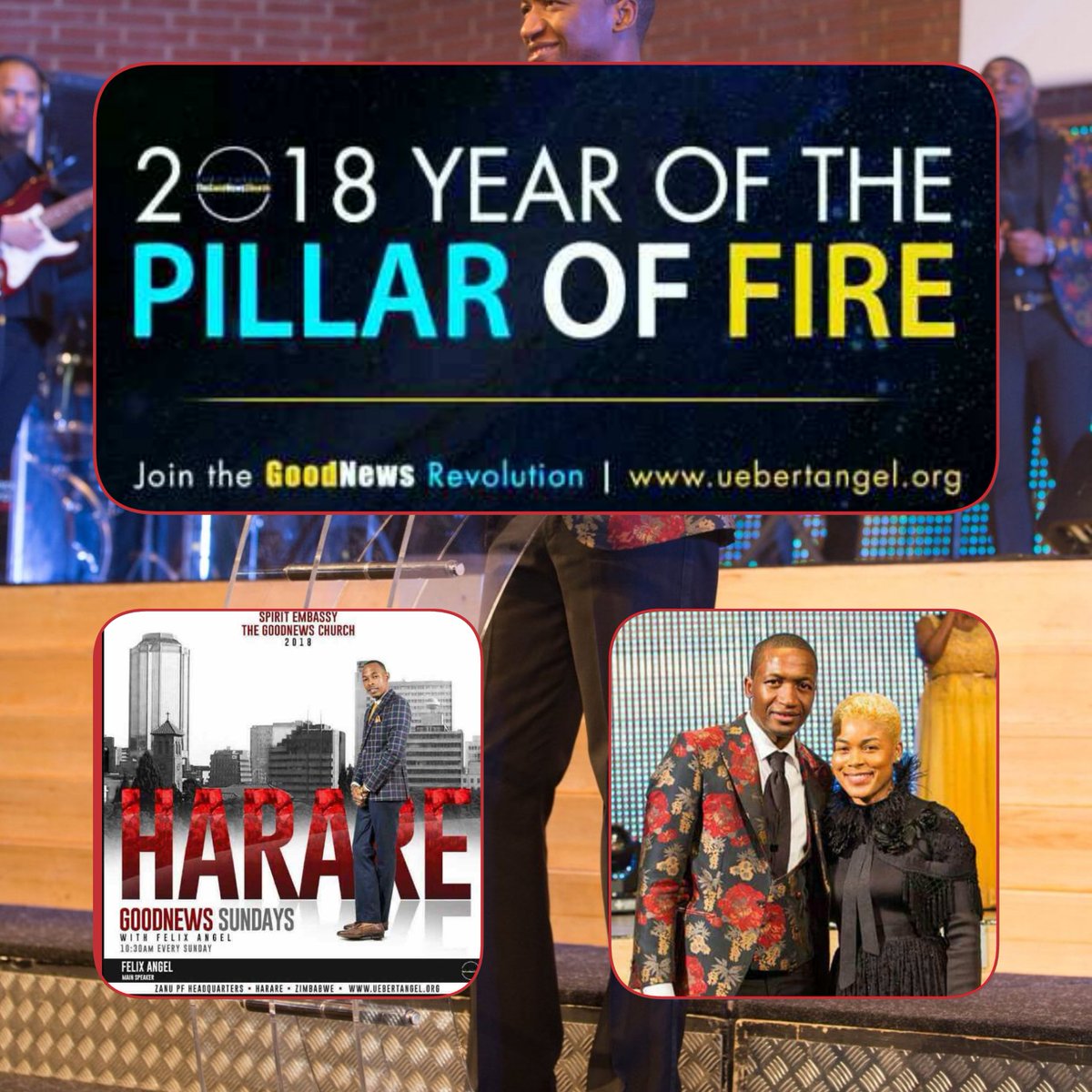 Nomutsa13's tweet photo. Join the Goodnews Revolution in Harare With Pastor Felix under the anointing of Prophets @UebertAngel and @BeverlyUAngel.
#1stSunday2018
#PillarOfFire2018 https://t.co/daJLezxc6P