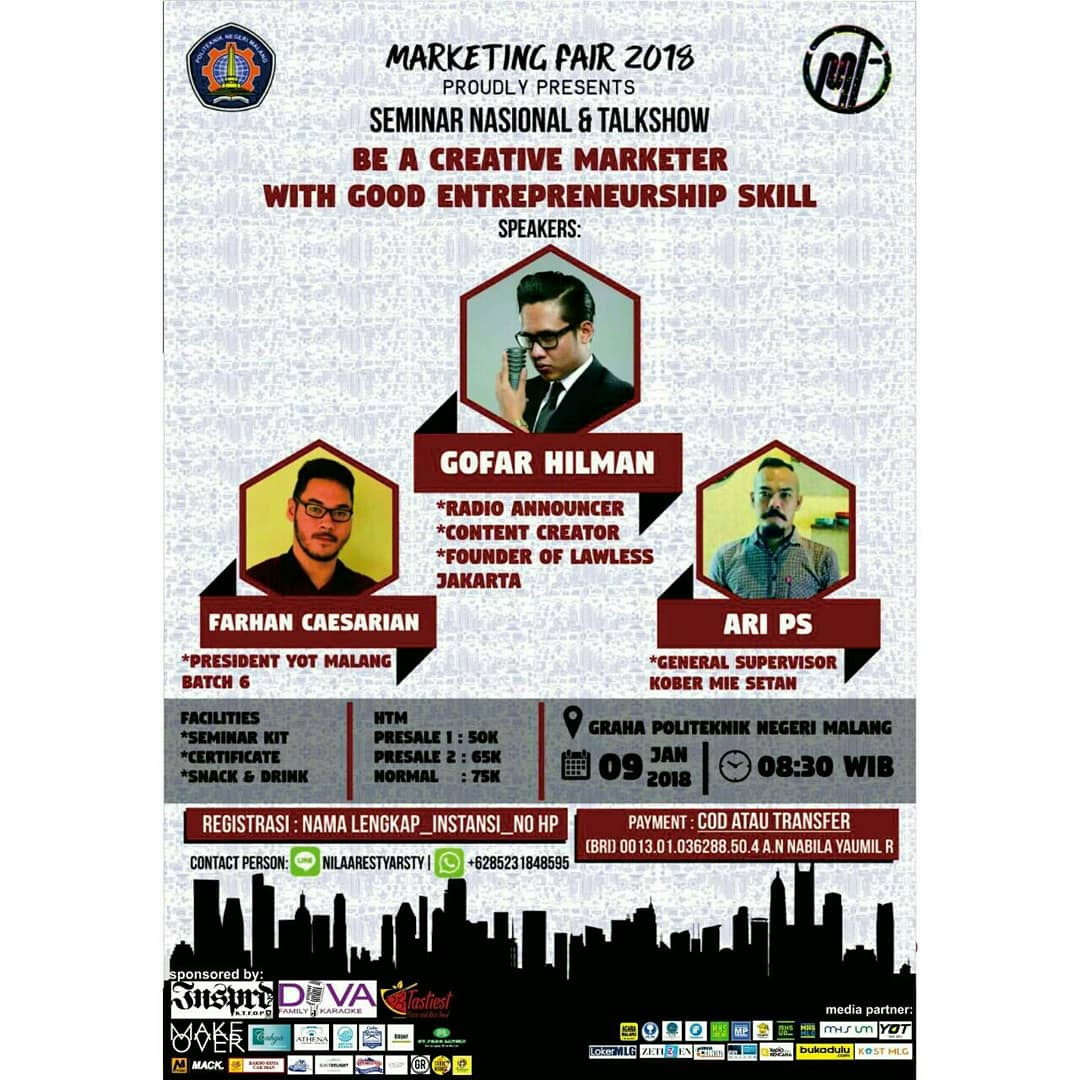 ppimabi's tweet photo. We're here with the fresh inovation on new year atmosphere.
Be Creative Marketer With Good Enterpreneurship Skill.
Marketing Management Proudly Present, MARKETING FAIR 2018.
📆 COMING SOON on 9 &amp; 10 January, 2018
🏫 At Graha Polinema https://t.co/uwSYxXXEla