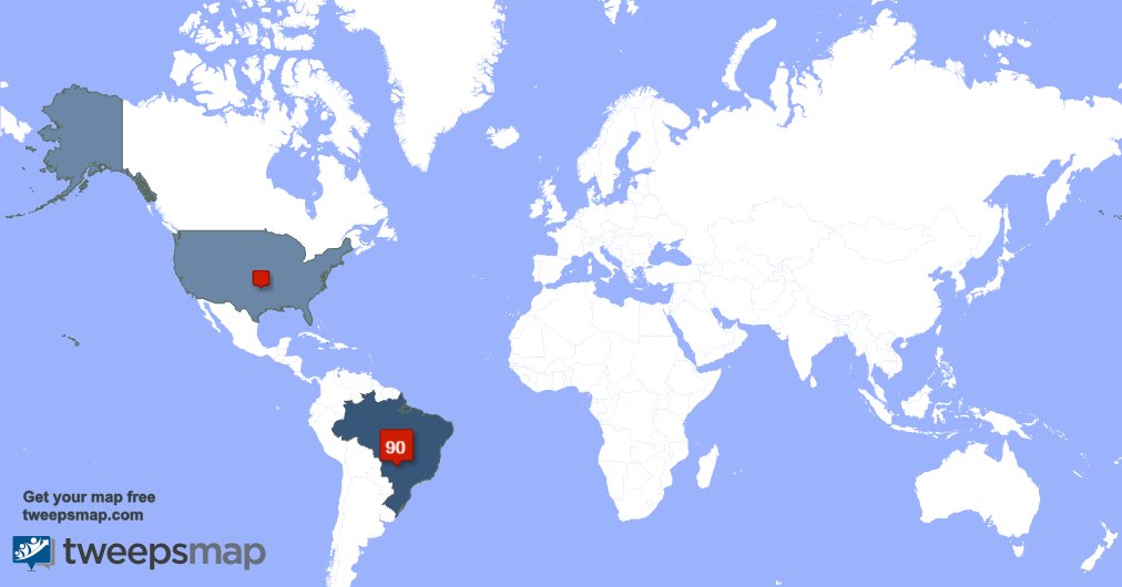 Meus seguidores são de Brasil(89%),EUA(10%),São Paulo(5%) tweepsmap.com/!yNexuuz