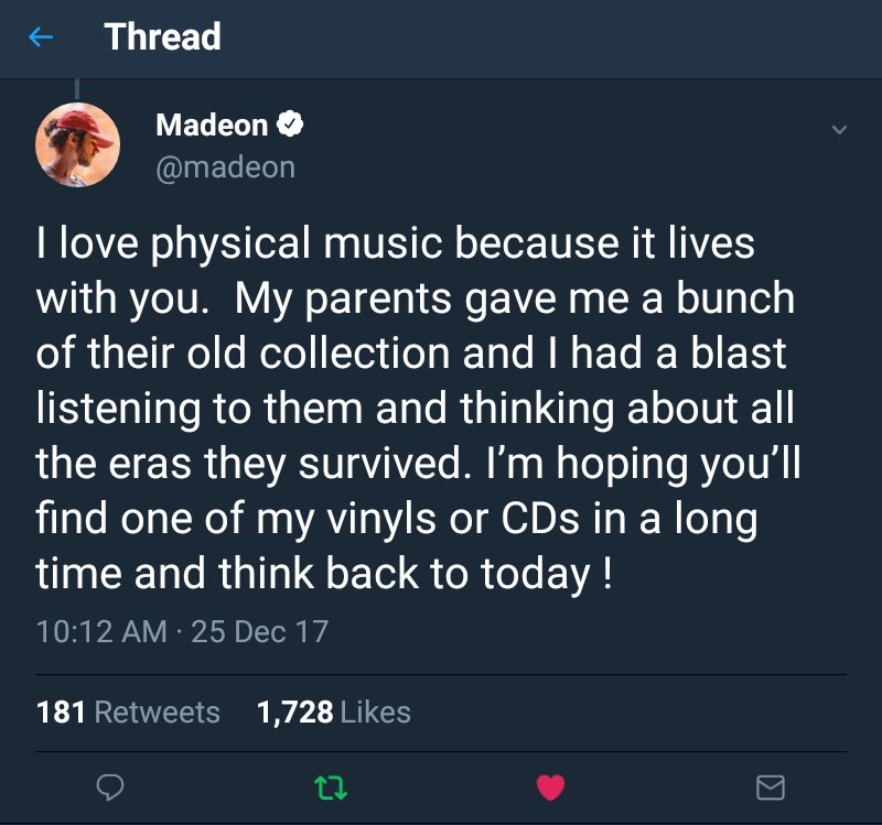 cut_the_codec's tweet photo. Always wise words from @madeon. Physical music always has a certain magic to it that can't be found when listening on an iPod. It makes you have a greater appreciation for the music. https://t.co/8IloZudfvQ