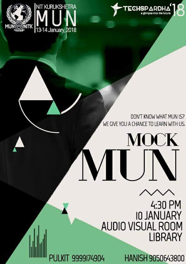 tsnitkkr's tweet photo. We welcome you to be a part of Mock MUN session on 10th January, 2018 at NIT Kurukshetra
ts'18 https://t.co/wIOgXaUviy