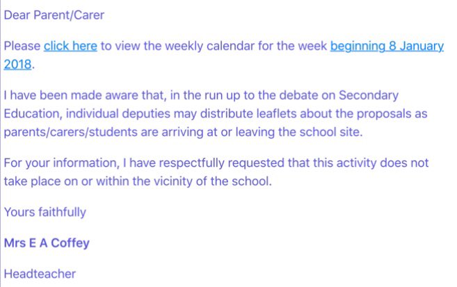 Leaflets from Deputy Neil Inder won’t be distributed outside the current Guernsey Grammar School at the behest of Headteacher Lis Coffey. 

I wonder if other schools have asked for similar? 

Still haven’t got my hands on one yet, mind!