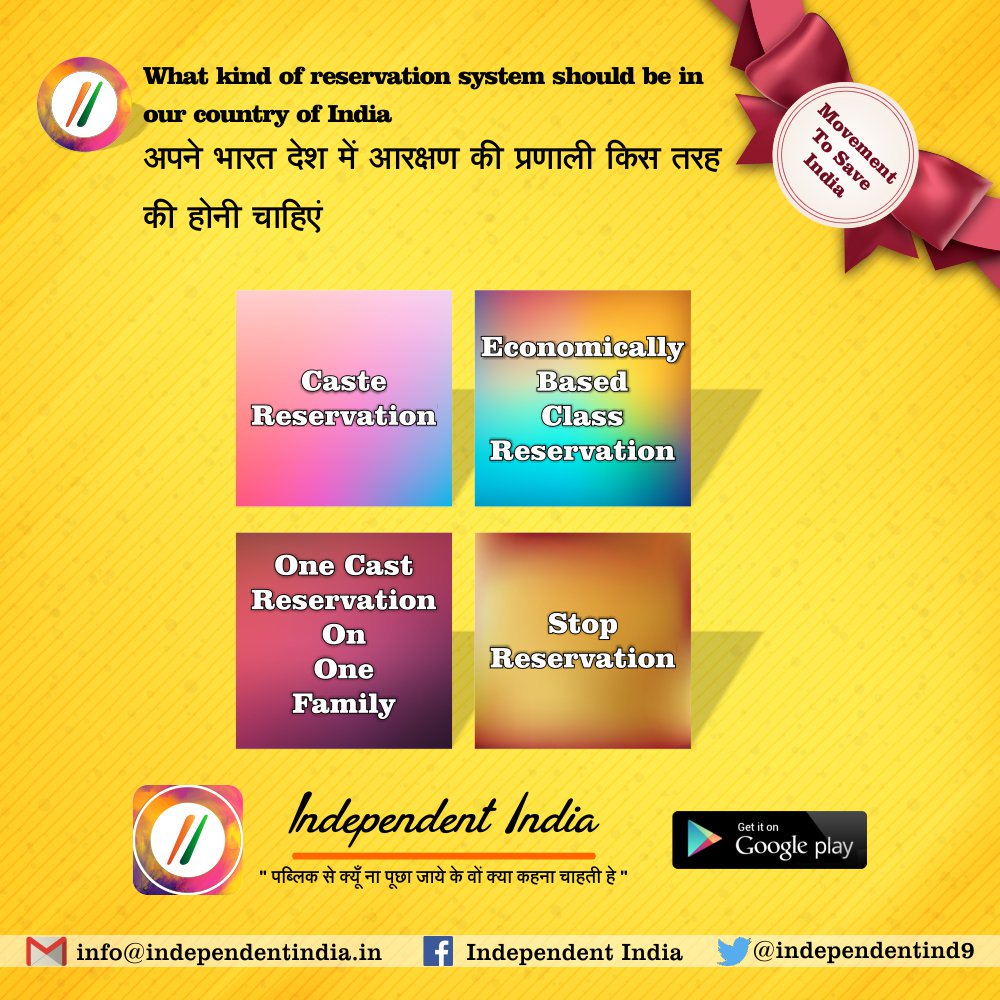 independentind9's tweet photo. What kind of reservation system should be in our country of India?
#India #NeedReformInSystem #CongressDividingIndia #NarendraModi #Maharashtra https://t.co/SDUm9HmpT9